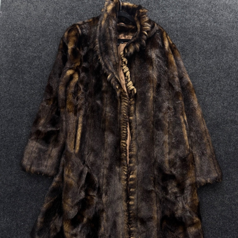Incognita Womens Faux Beaver Fur Coat Brown Longline Shawl Collar Jacket Large